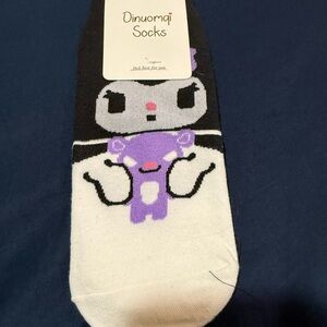 Women's Black and White Socks with kuromi Purple Bear Design